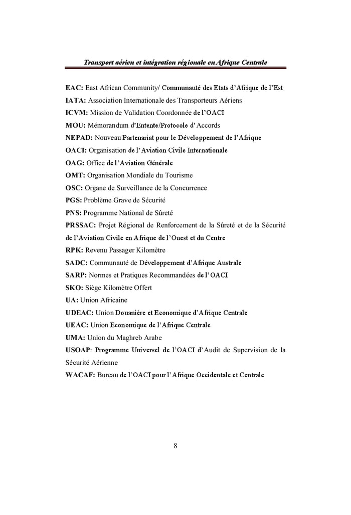 Transport aérien et intégration régionale en Afrique Centrale