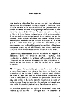 INCESTE. Victimes, Auteurs, Familles à transactions incestueuses