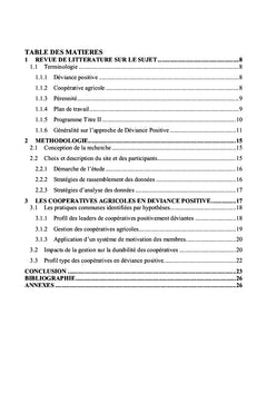 Meilleures pratiques des coopératives agricoles positivement déviantes