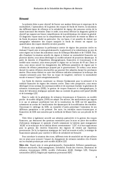 Solvabilité des Régimes de Retraite