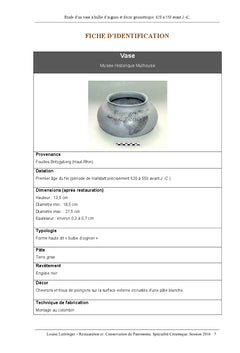 Etude et restauration d'un vase à bulbe d'oignon du premier âge du Fer
