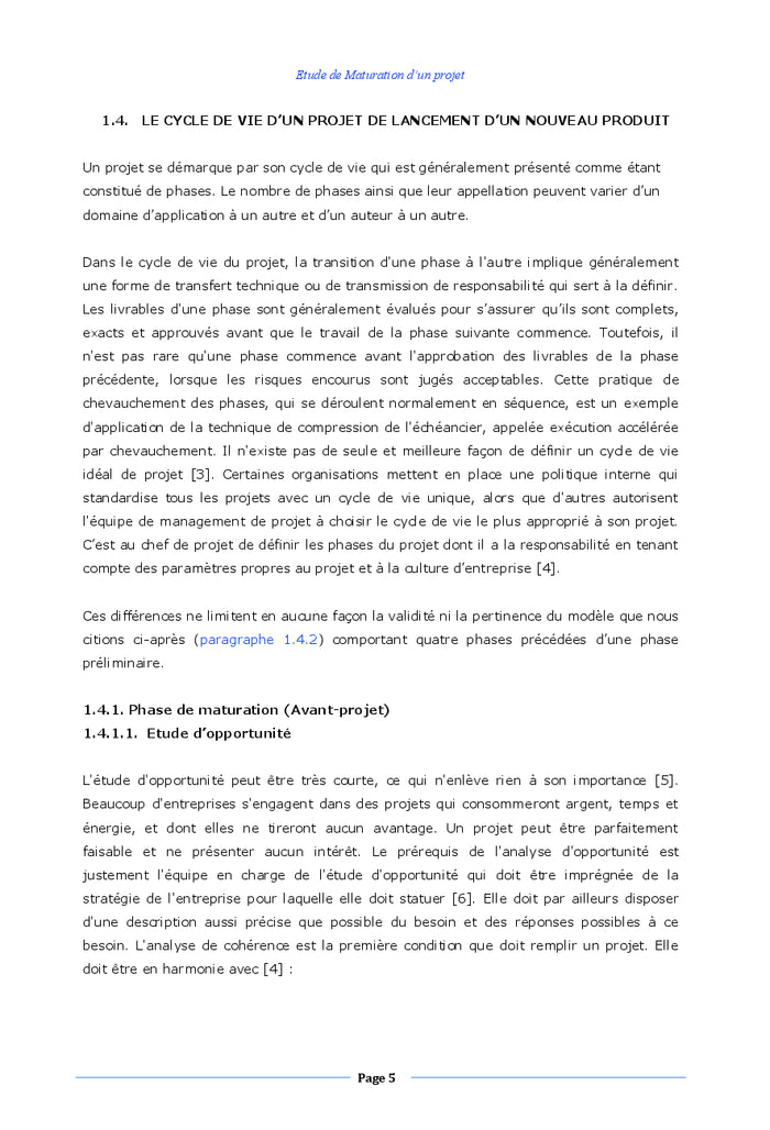 Etude de Maturation d'un Projet