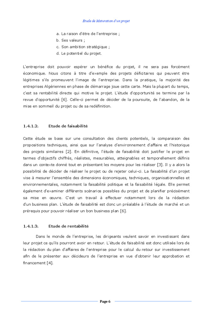 Etude de Maturation d'un Projet