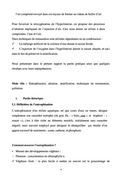 Lutte contre l'eutrophisation par la technique de l'aération