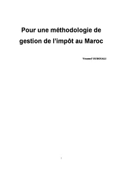 Pour une méthodologie de gestion de l'impôt au Maroc