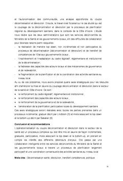 Analyse de la politique de décentralisation sanitaire en Côte d'Ivoire