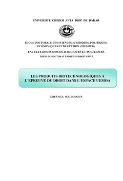 Les Produits Biotechnologiques à l'épreuve du Droit: Espace UEMOA