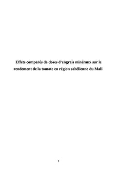 Effets comparés de doses d'engrais minéraux sur le rendement de la tomate en région sahélienne Mali