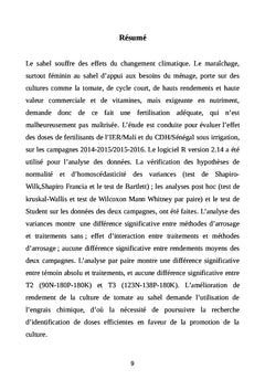 Effets comparés de doses d'engrais minéraux sur le rendement de la tomate en région sahélienne Mali