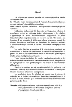 Les déterminants de l'efficacité des enseignants