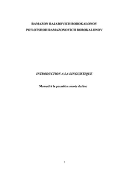INTRODUCTION A LA LINGUISTIQUE