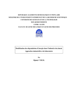 Modélisation des Dégradations d'Energie dans l'Industrie du Ciment