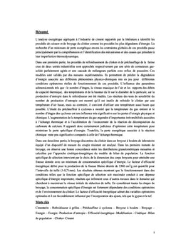 Modélisation des Dégradations d'Energie dans l'Industrie du Ciment