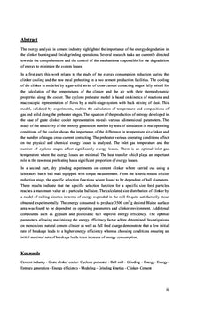 Modélisation des Dégradations d'Energie dans l'Industrie du Ciment