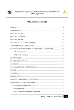 Identification et gestion des dechets en provenance d'une boulangerie