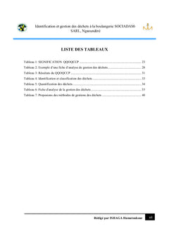 Identification et gestion des dechets en provenance d'une boulangerie