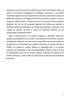 Analyse spatiale de la morbidite et de la mortalite palustre
