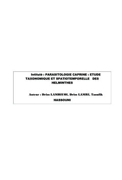 Parasitologie caprine: etude taxonomique et spatio-temporelle des helminthes