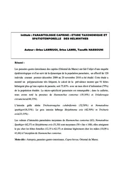 Parasitologie caprine: etude taxonomique et spatio-temporelle des helminthes