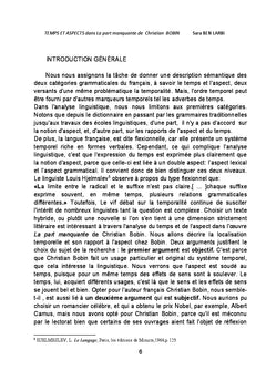 Temps et Aspects dans La part manquante