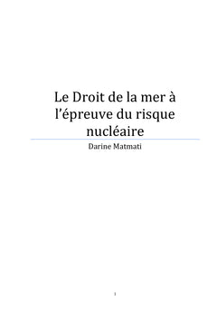 Le Droit de la Mer à L'Épreuve du Risque Nucléaire