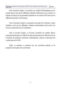 Elaboration et caractérisation des couches minces de CNTS par Spray