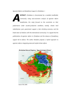 Agrarian Reform and Beneficiary Support in Zimbabwe