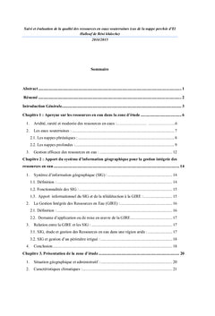 Suivi et évaluation de la qualité des ressources en eau souterraines