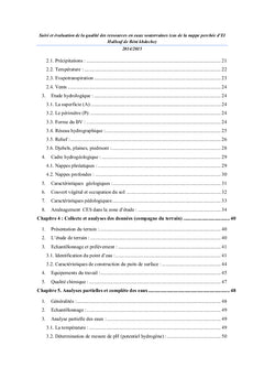 Suivi et évaluation de la qualité des ressources en eau souterraines