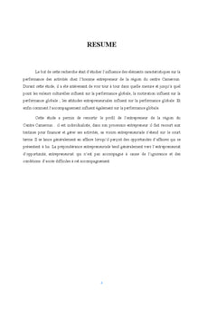 Éléments caractéristiques des entrepreneurs et performance