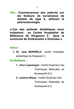 Connaissances des patients sur les facteurs de survenance de diabète