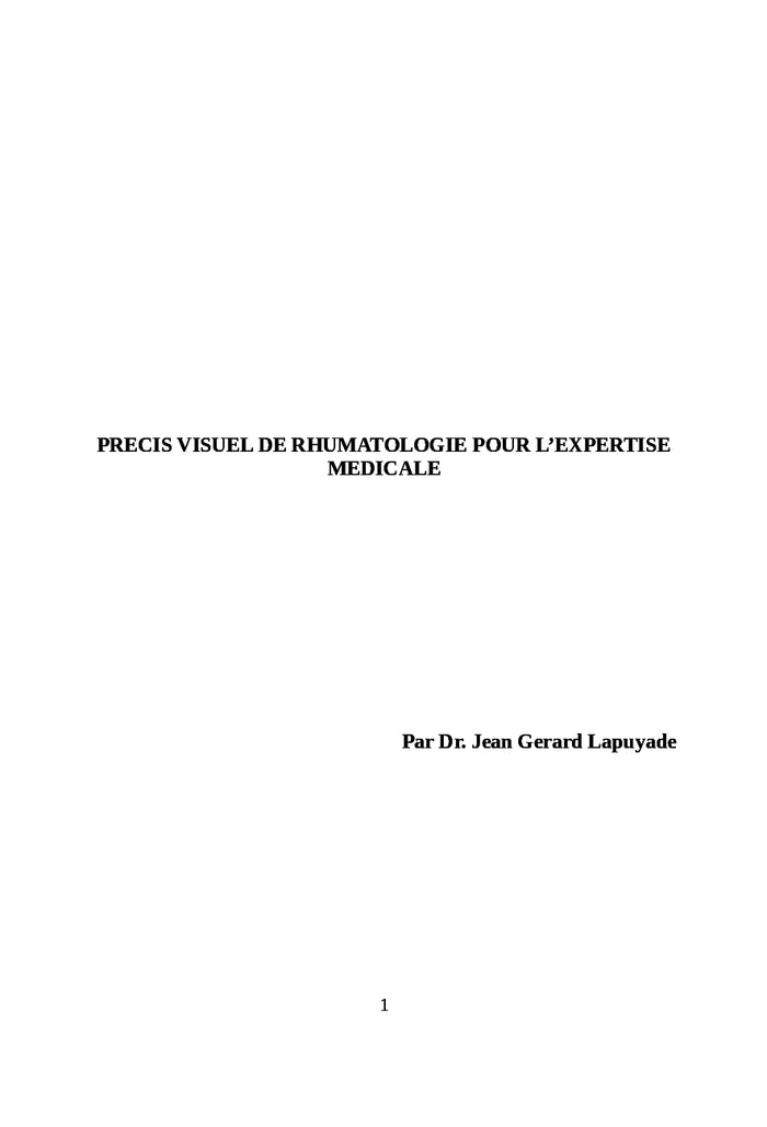 Precis visuel de rhumatologie pour l'expertise medicale