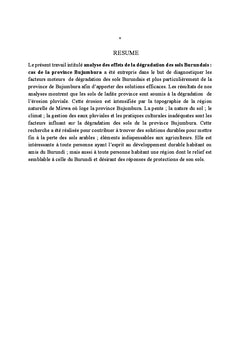 Analyse des effets de la degradation des sols Burundais: province Buja