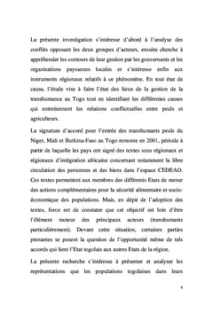 Relations de conflits entre transhumants et agriculteurs au Togo: