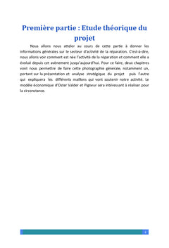 Etude de création d'une entreprise de réparation,