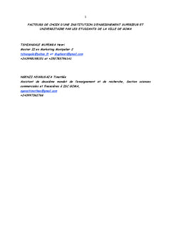 Facteurs de choix d'une institution d'enseignement universitaire