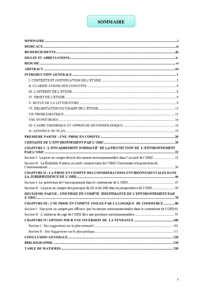 La protection de l'environnement dans le contentieux de l'ORD de l'OMC