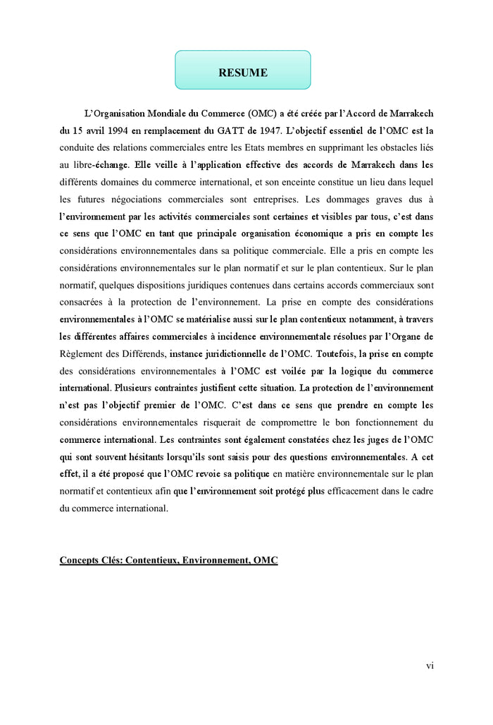 La protection de l'environnement dans le contentieux de l'ORD de l'OMC