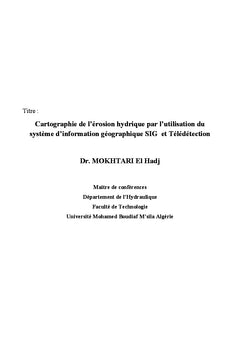 Cartographie de l'érosion hydrique par SIG et télédetection