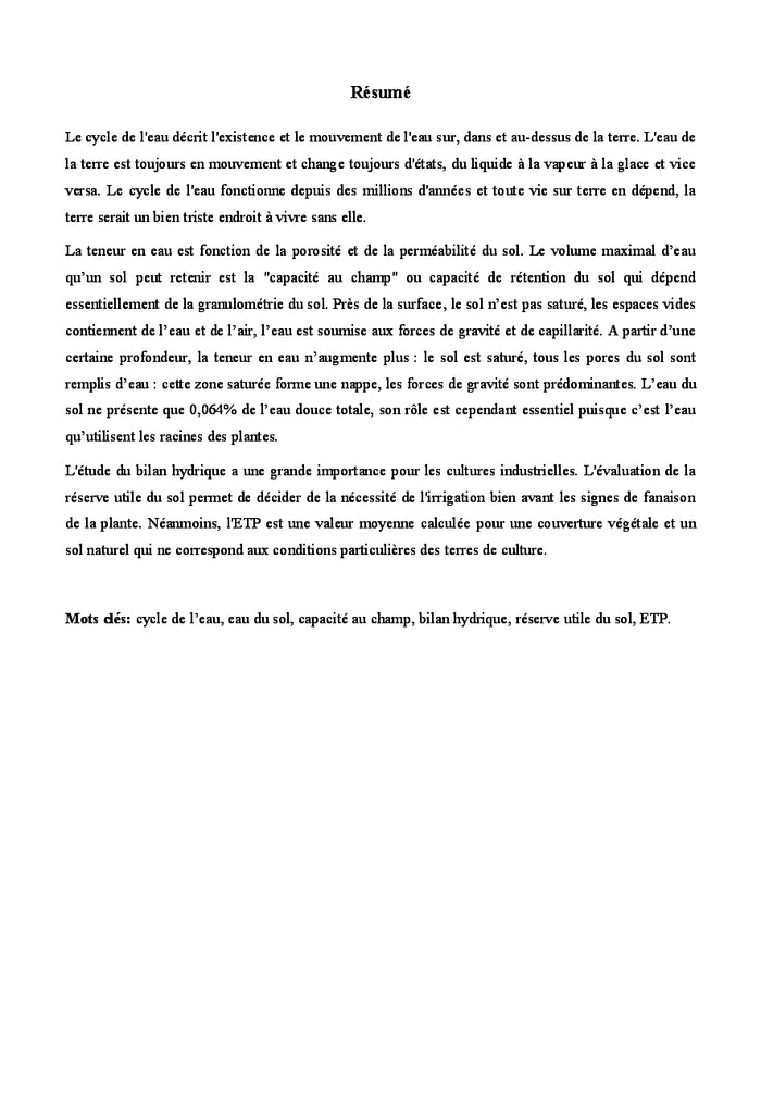 Les concepts de base du bilan hydrique