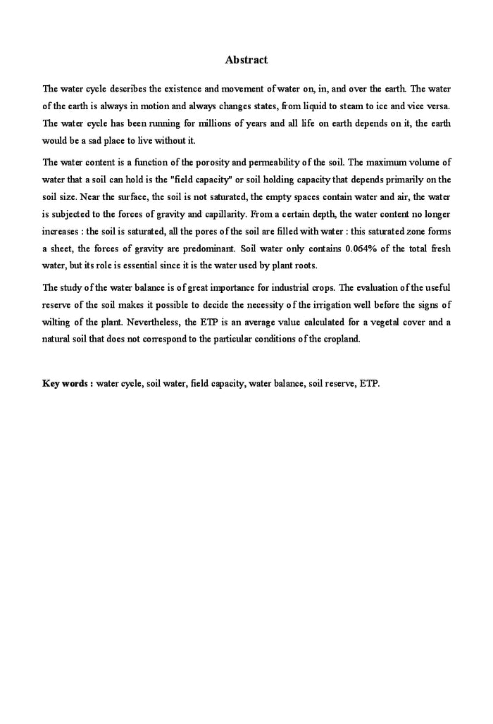 Les concepts de base du bilan hydrique