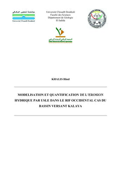 Modélisation et Quantification de l'Erosion Hydrique dans le BV Kalaya