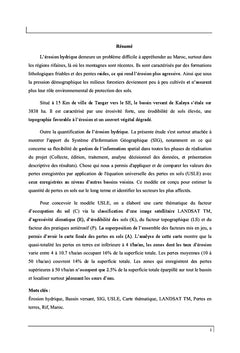 Modélisation et Quantification de l'Erosion Hydrique dans le BV Kalaya