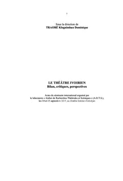 LE THÉÂTRE IVOIRIEN Bilan, critiques, perspectives