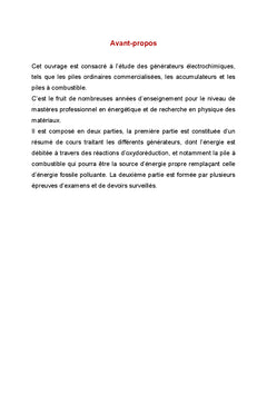 Les générateurs électrochimiques