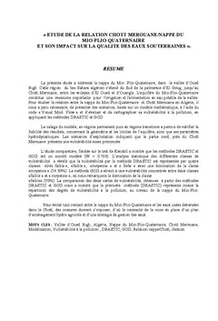 Etude de la relation Chott Merouane/Nappe du Mio-Plio-Quaternaire