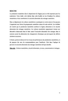 Contribution de cultures maraîcheres A la securite alimentaire