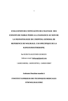 Evaluation de l'efficacite de l'elevage des PPN/ Kangouroutherapie