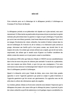La délinquance juvénile à Lafiabougou