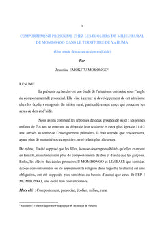 Comportement prosocial chez les écoliers du milieu rural de Mombongo